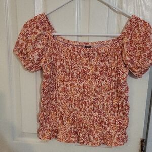 Old Navy Red and White Smocked Blouse